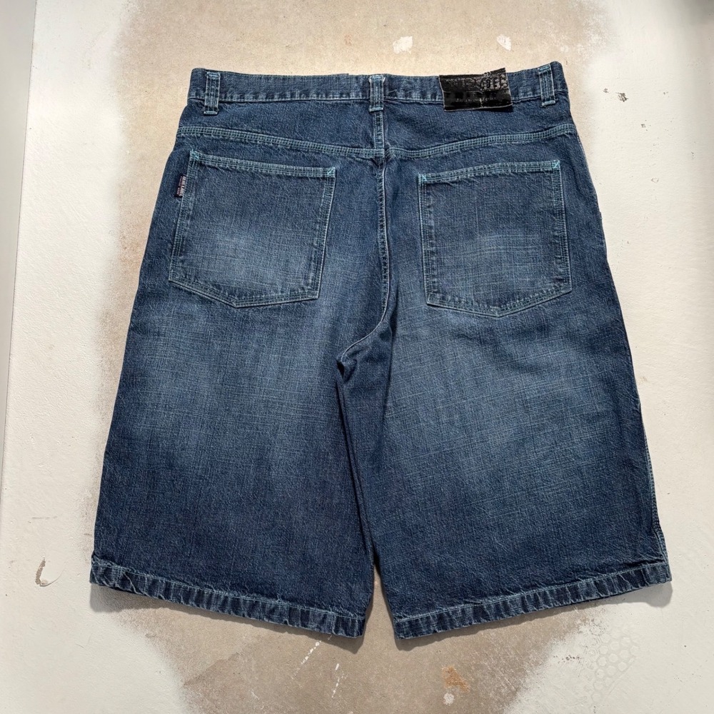 Blue Label Classic Wear Mens Baggy Denim Shorts Blue Skater Y2K Size 38